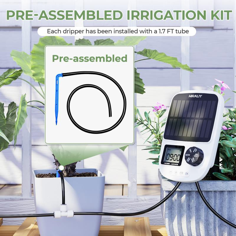 HIRALIY Solar Automatic Drip Irrigation System, Solar Powered Watering Device with Timer for Pots Plants, Drip Emitter Stake, with USB Port, for Indoor Irrigation Kit [Drip Emitter Stake]