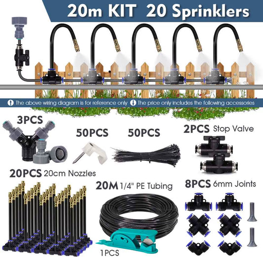 30-5M 1/4" 4/6Mm Misting Cooling System 360° Free-Bend Adjustable Nozzle Atomizer Sprayer for Outdoor Garden Irrigation Watering