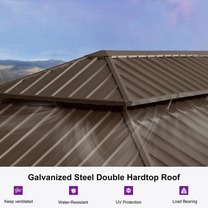 PURPLE LEAF 11' X 13' Outdoor Hardtop Gazebo for Garden | Double Roof Bronze Aluminum Frame