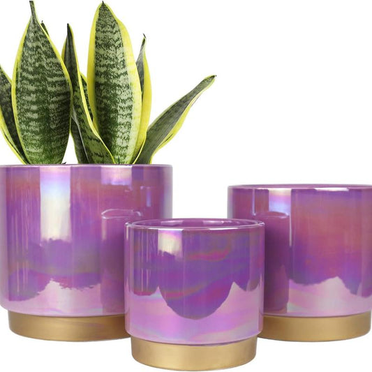 3 Pack Ceramic Pots for Plants, Rainbow Pearl Glaze Planter with Drainage Hole for Indoor-Outdoor Large round Succulent Orchid Flower Pots