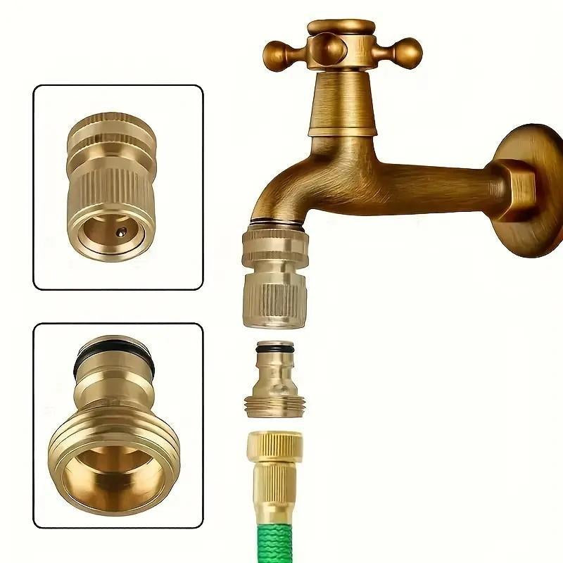 Brass Garden Hose Quick Connect Set, 4 Counts/Set Garden Hose Connector Adapter, Gardening Tool Accessories, Water Hose Connector Adapter for Outdoor Lawn and Gardening Use, Garden Watering, Garden Equipment