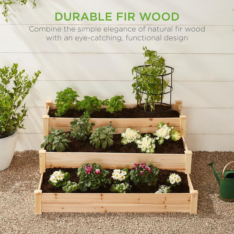 Best Choice Products 3-Tier Fir Wood Raised Garden Bed Planter for Plants, Vegetables, Outdoor Gardening