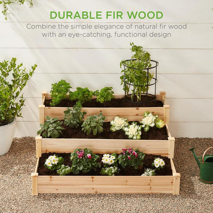 Best Choice Products 3-Tier Fir Wood Raised Garden Bed Planter for Plants, Vegetables, Outdoor Gardening