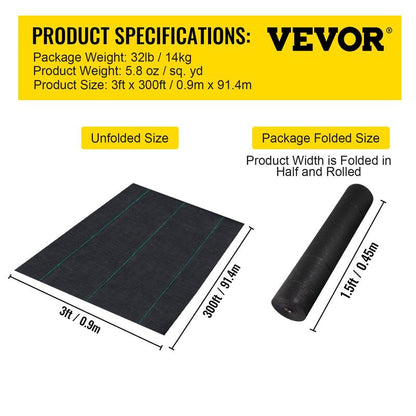 VEVOR Premium Weed Barrier Fabric, Various Specifications, Fathersdaygift, Woven Weed Control Fabric for Flower Beds, High Permeability & Geotextile Underlayment