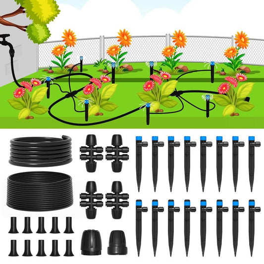 MIXC 95FT Quick Connector Automatic Irrigation System，Garden Plants Watering System for Lawn Patio Raised Bed with 1/2''&1/4"Tubing,Drip Emitters