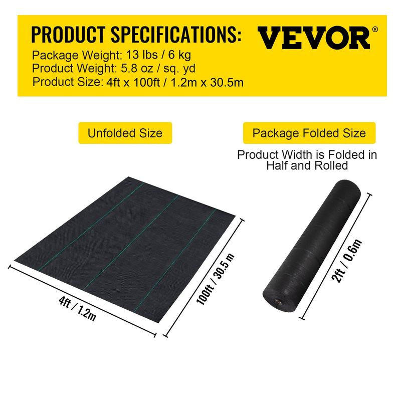 VEVOR Premium Weed Barrier Fabric, Various Specifications, Fathersdaygift, Woven Weed Control Fabric for Flower Beds, High Permeability & Geotextile Underlayment