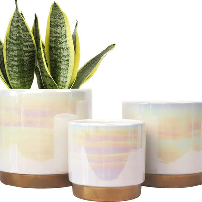 3 Pack Ceramic Pots for Plants, Rainbow Pearl Glaze Planter with Drainage Hole for Indoor-Outdoor Large round Succulent Orchid Flower Pots