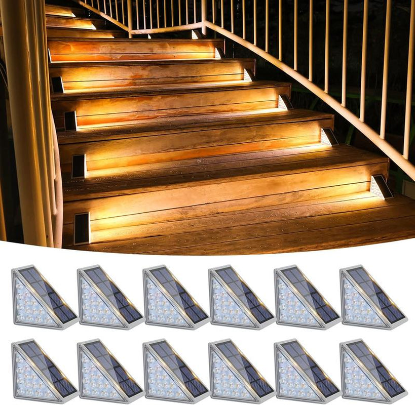 VOLISUN Solar Stair Lights, Waterproof IP67 LED Step Lights, 3000K Warm/Cold Glow for Outdoor Stairs, Deck, Patio & Garden, Solar Lights Outdoor