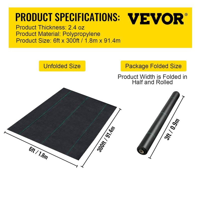 VEVOR Premium Weed Barrier Fabric, Various Specifications, Fathersdaygift, Woven Weed Control Fabric for Flower Beds, High Permeability & Geotextile Underlayment
