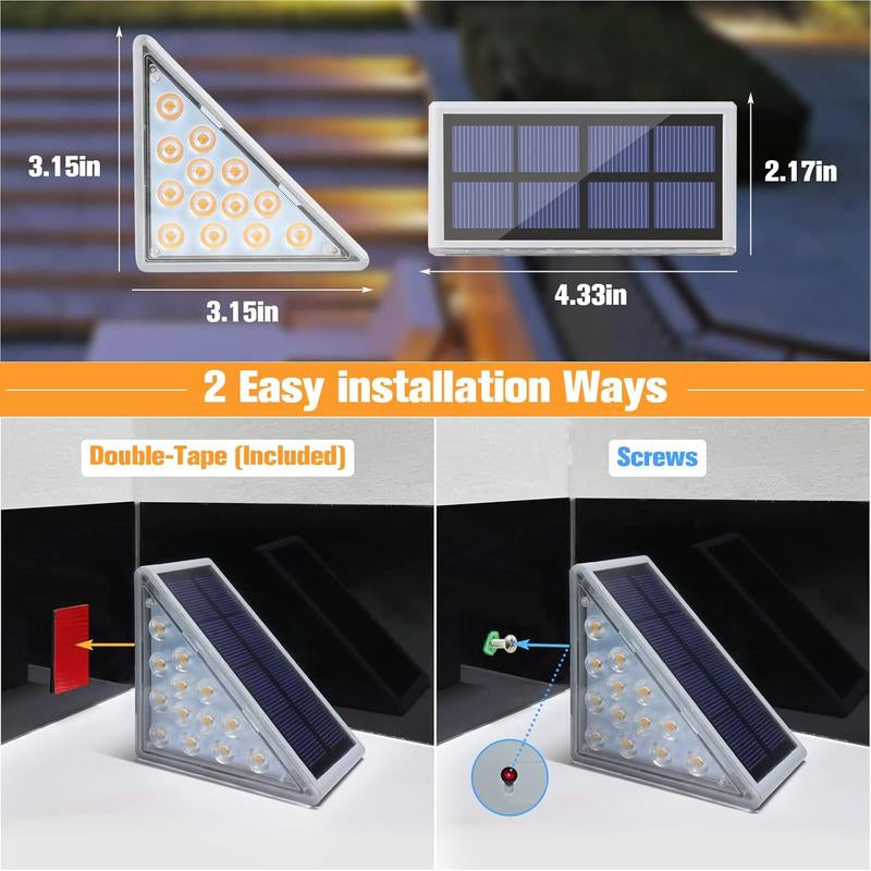 VOLISUN Solar Stair Lights, Waterproof IP67 LED Step Lights, 3000K Warm/Cold Glow for Outdoor Stairs, Deck, Patio & Garden, Solar Lights Outdoor