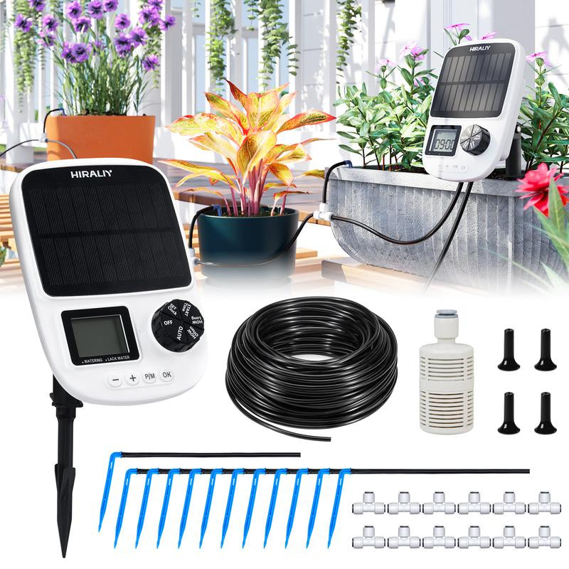 HIRALIY Solar Automatic Drip Irrigation System, Solar Powered Watering Device with Timer for Pots Plants, Drip Emitter Stake, with USB Port, for Indoor Irrigation Kit [Drip Emitter Stake]