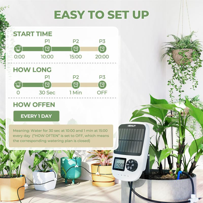 HIRALIY Solar Automatic Drip Irrigation System, Solar Powered Watering Device with Timer for Pots Plants, Drip Emitter Stake, with USB Port, for Indoor Irrigation Kit [Drip Emitter Stake]